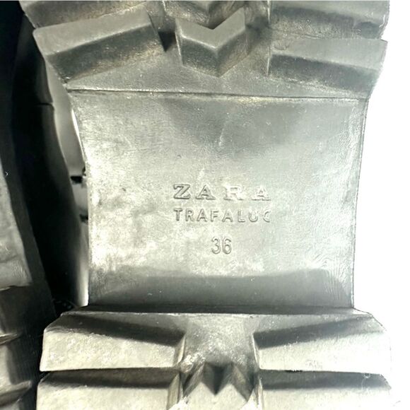 Zara Trafaluc Black Faux Leather Lace Up Boots Sz 36/5.5 Combat Ankle Booties - Picture 16 of 16